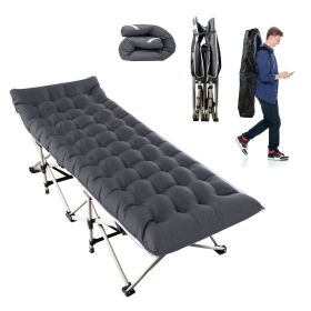 Folding Camping Cot Portable Sleeping Camping Bed Collapsible Travel Camp Cots Guest Bed Cot with 2-Sided Soft Pad 440LBS Max Load (Option: Black)